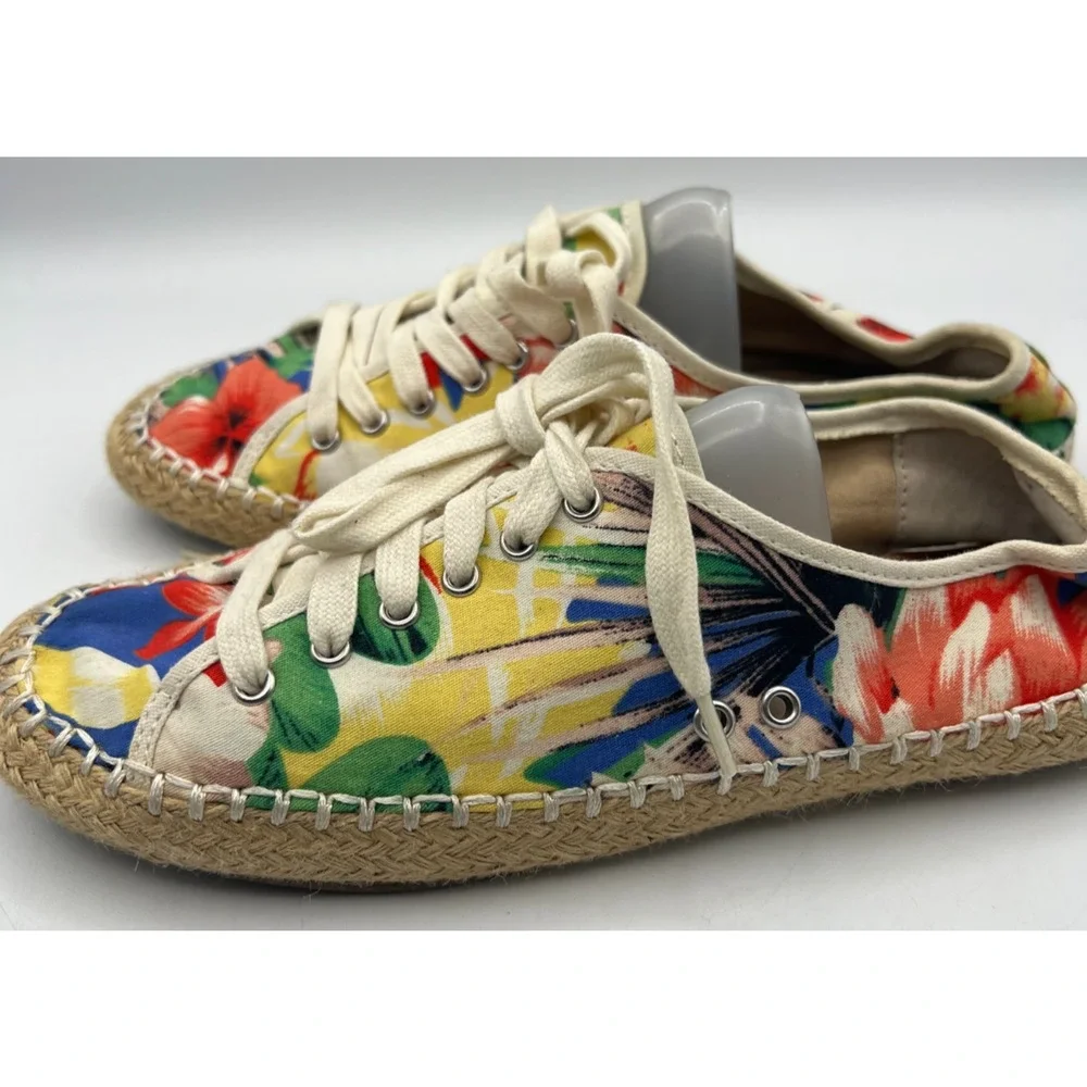 Womens Floral Espadrille Sneakers Size 7.5 Lace Up Canvas Multicolor Shoes